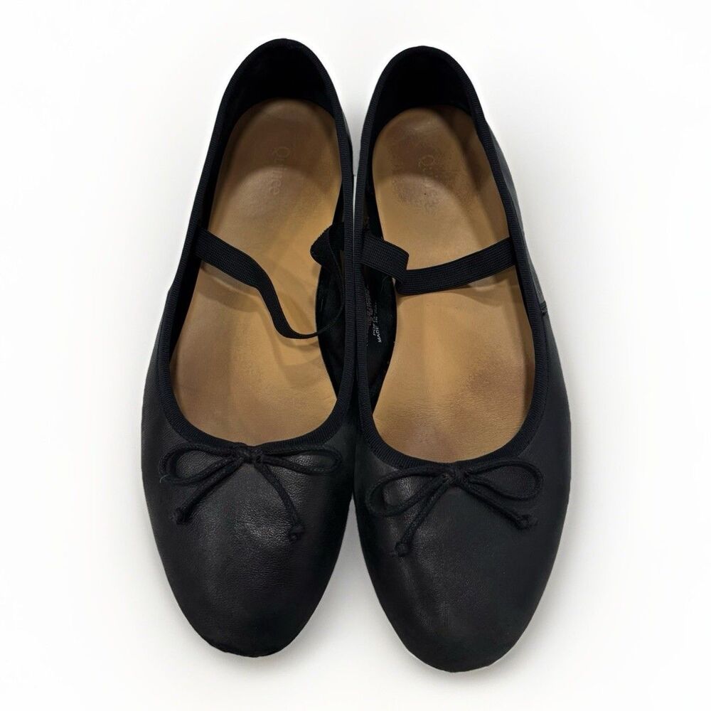 Quince Ballet Flats Womens Size 9 Mary Jane Black Leather Strappy